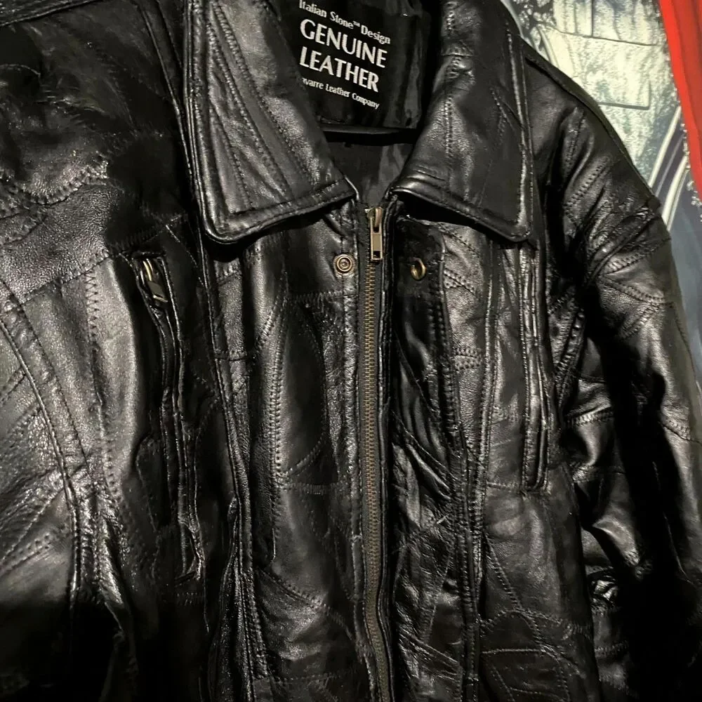 Giovanni Navarre Italian Stone Jacket Men's L Black Leather Outdoor Workwear - Picture 3 of 9